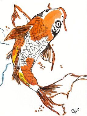 Koi Fish Wall Art Original Watercolor Painting 11x14 Gallery Paper Expressive Li